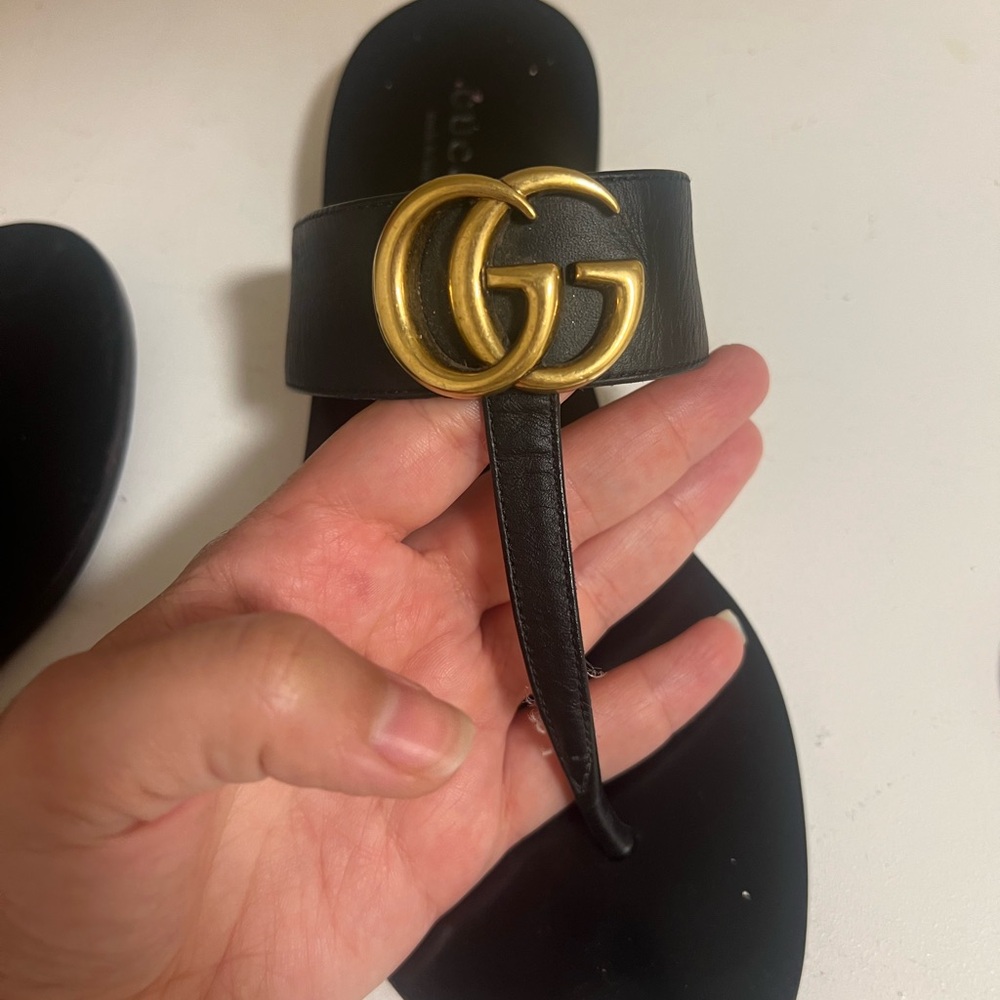 Gucci Black and Gold Sandals with Signature GG Emblem